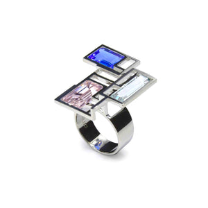 BAGUE FUSION BLUE, tanzanite, aigue-marine et morganite sur or blanc 18 carats