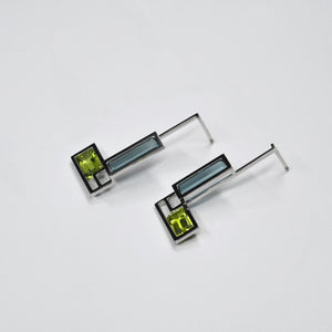 EQUATION DAWN EARRINGS, indigolite tourmalines and peridots in 18k white gold