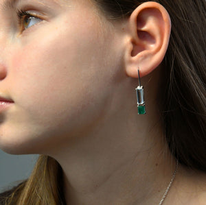 MIROIR GREEN EARRINGS, emeralds and aquamarines on 18 K white gold