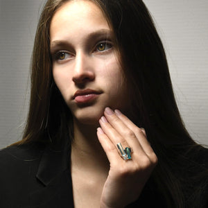 EPURE ECHO RING indigolite tourmaline, aquamarine and diamond in 18k white gold
