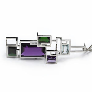 FUSION PURPLE PENDANT, tourmalines, aquamarine, amethysts on 18k white gold 
