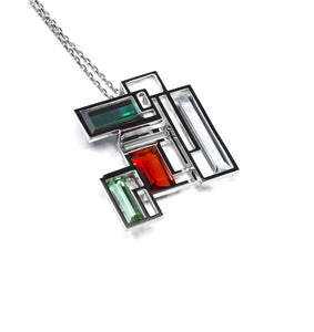 FUSION PENDANT, indigolite tourmaline, aquamarine, andesine on 18 K white gold
