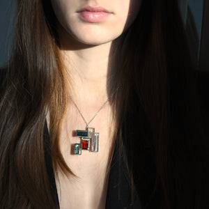 FUSION PENDANT, indigolite tourmaline, aquamarine, andesine on 18 K white gold