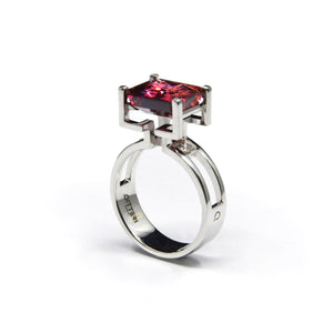 BAGUE ALHAMBRA ROSE, tourmaline sur or blanc 18 carats