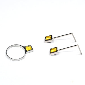 BOUCLES D'OREILLES COLORE YELLOW citrines sur or blanc 18 carats