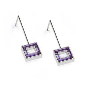 SQUARE EARRINGS, amethysts on 18-carat white gold