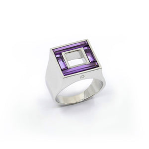 SQUARE EARRINGS, amethysts on 18-carat white gold