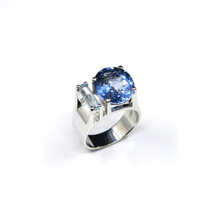 BAGUE AME BLUE Saphir Ceylan et aigue-marine sur or blanc 18 carats