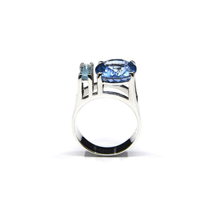 BAGUE AME BLUE Saphir Ceylan et aigue-marine sur or blanc 18 carats