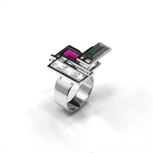 FUSION H2 RING, aquamarine, rhodolite garnet and tourmaline in 18 K white gold 