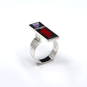 LINE RING, rhodolite garnet and spinel on 18 carat white gold
