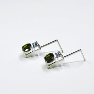 AME des prairies EARRINGS, diopsides chrome and aquamarines on 18-carat white gold