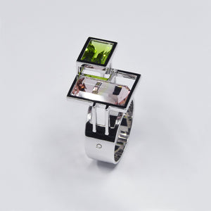 EQUATION PASTEL RING, pink tourmaline and peridot in 18 K white gold