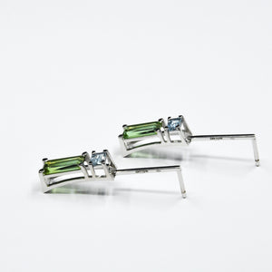 MIROIR EARRINGS, tourmalines and aquamarines on 18 K white gold