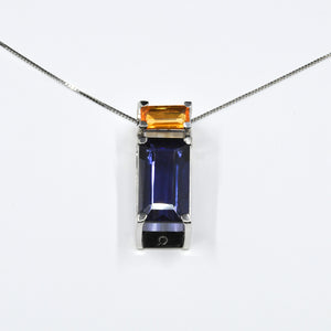 MIROIR PENDANT, iolite and fire opal on 18 K white gold